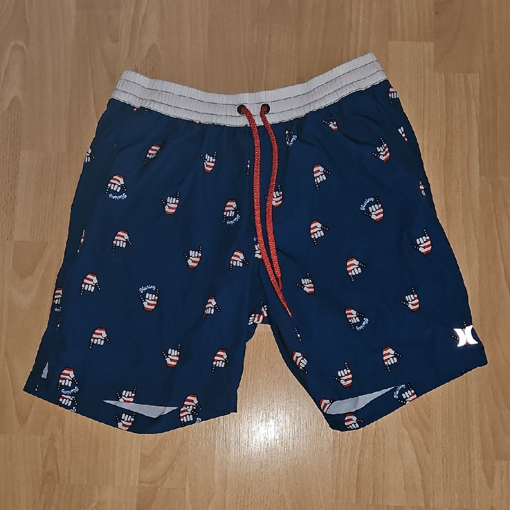 Hurley Navy and White Swim Trunks